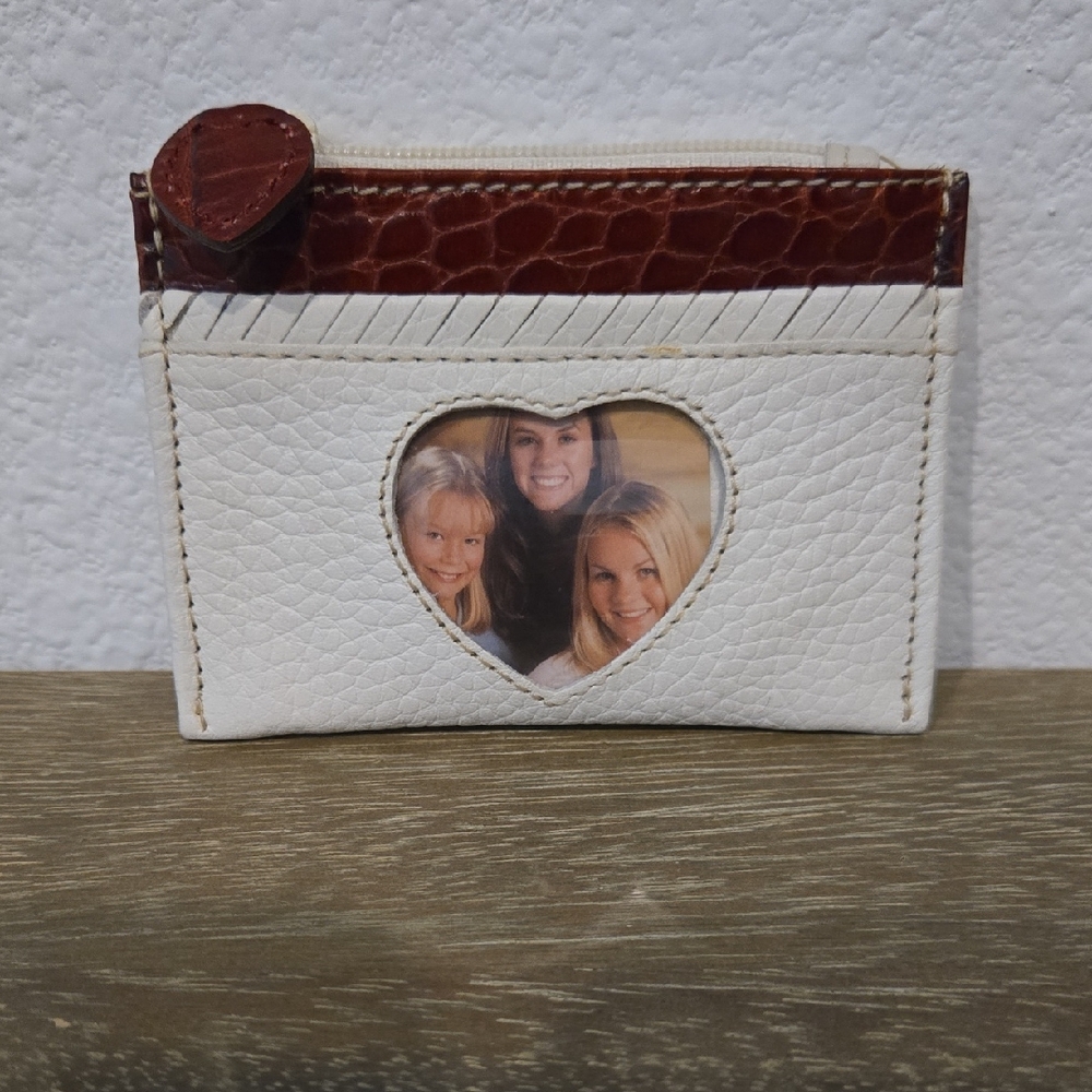 Brighton Cream and Dark Red Patterned Coin Pouch and Card Holder NWOT